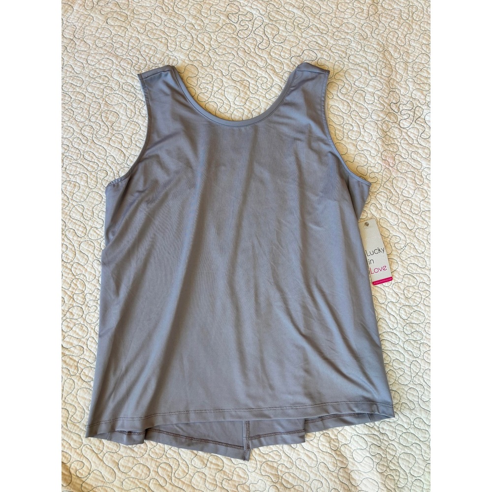 Lucky in Love Womens Gray Crossover Back Semi Fitted Athletic‎ Tank Top Size XL